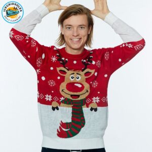Rudolph Christmas Sweater Cozy Knitted Round Neck Jumper